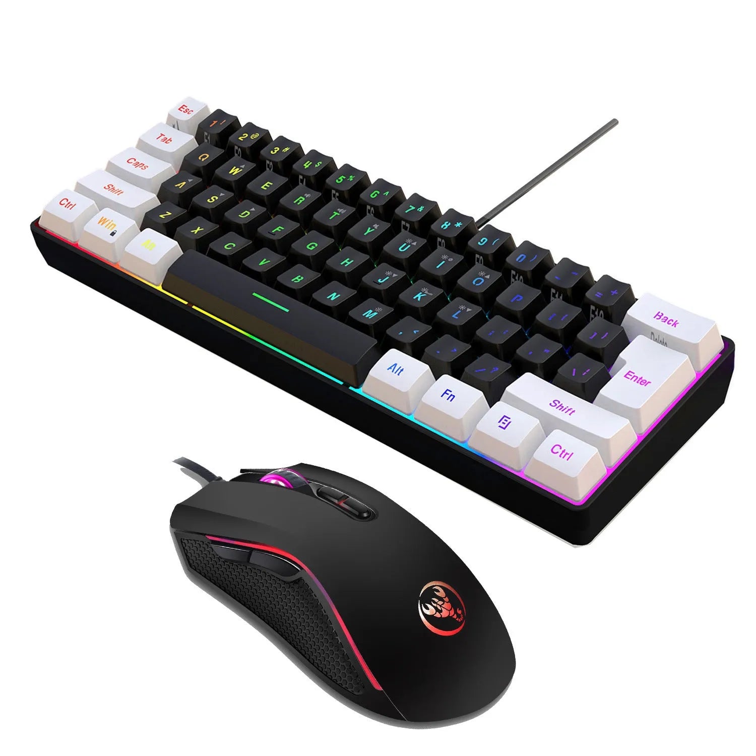 V700WB A869 white and black wired gaming keyboard and mouse set with colour backlight
