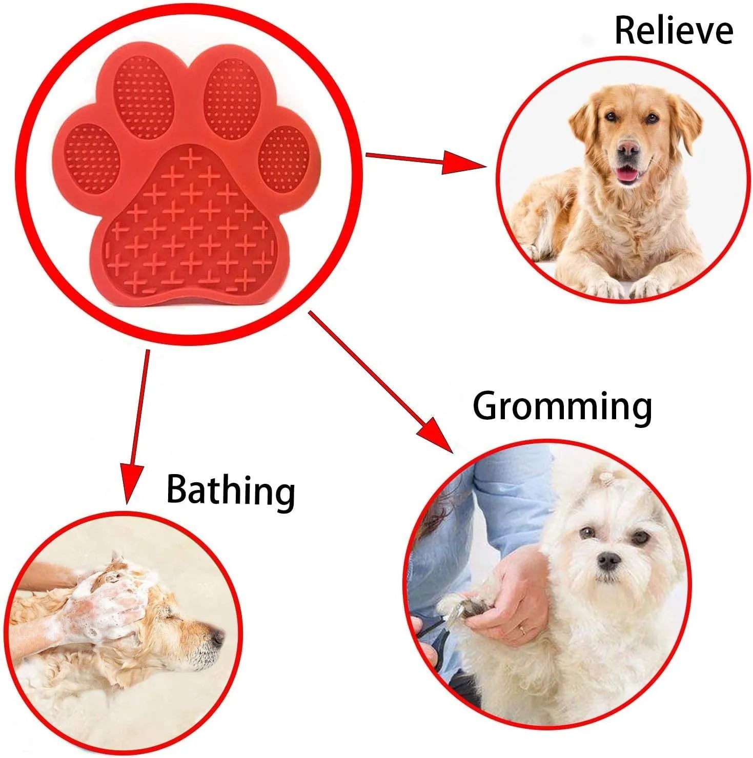 Blue bone-textured silicone dog licking mat with suction cups on a white tile wall
