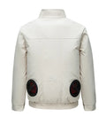 Men's black outdoor cooling jacket with ventilation holes for fan system in hot weather work conditions