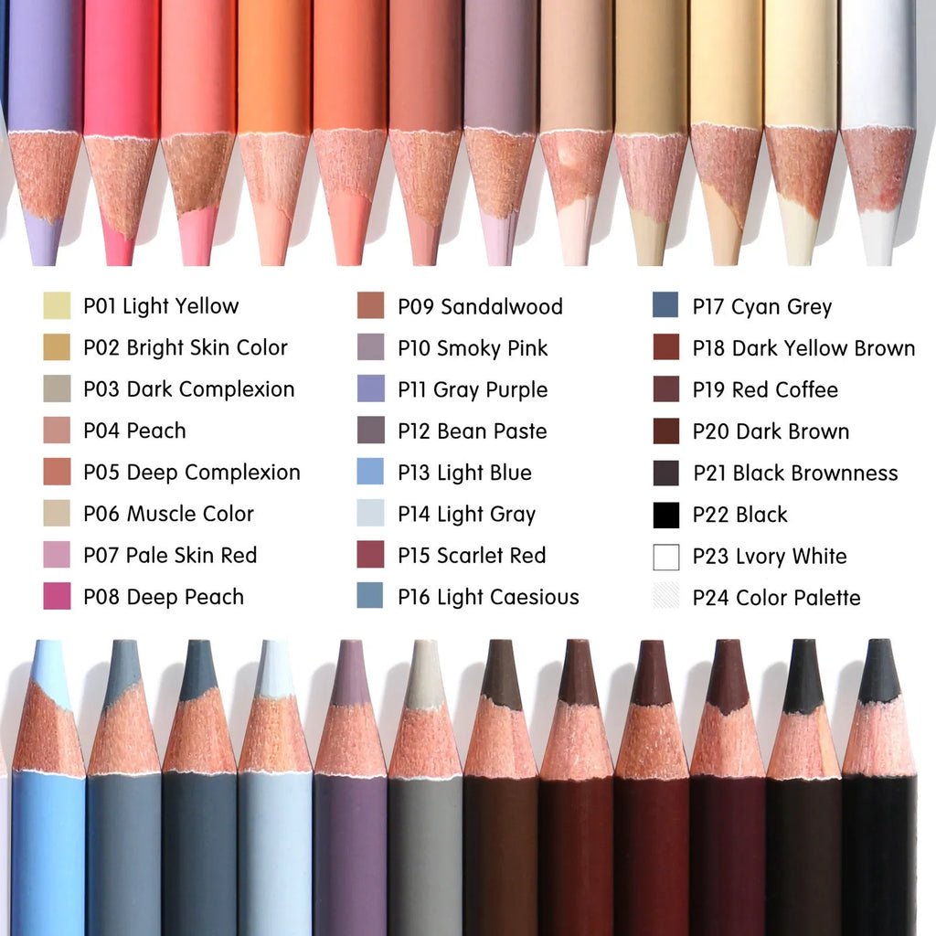 24-colour skin tone portrait pencils in round metal tin case for realistic figure drawing