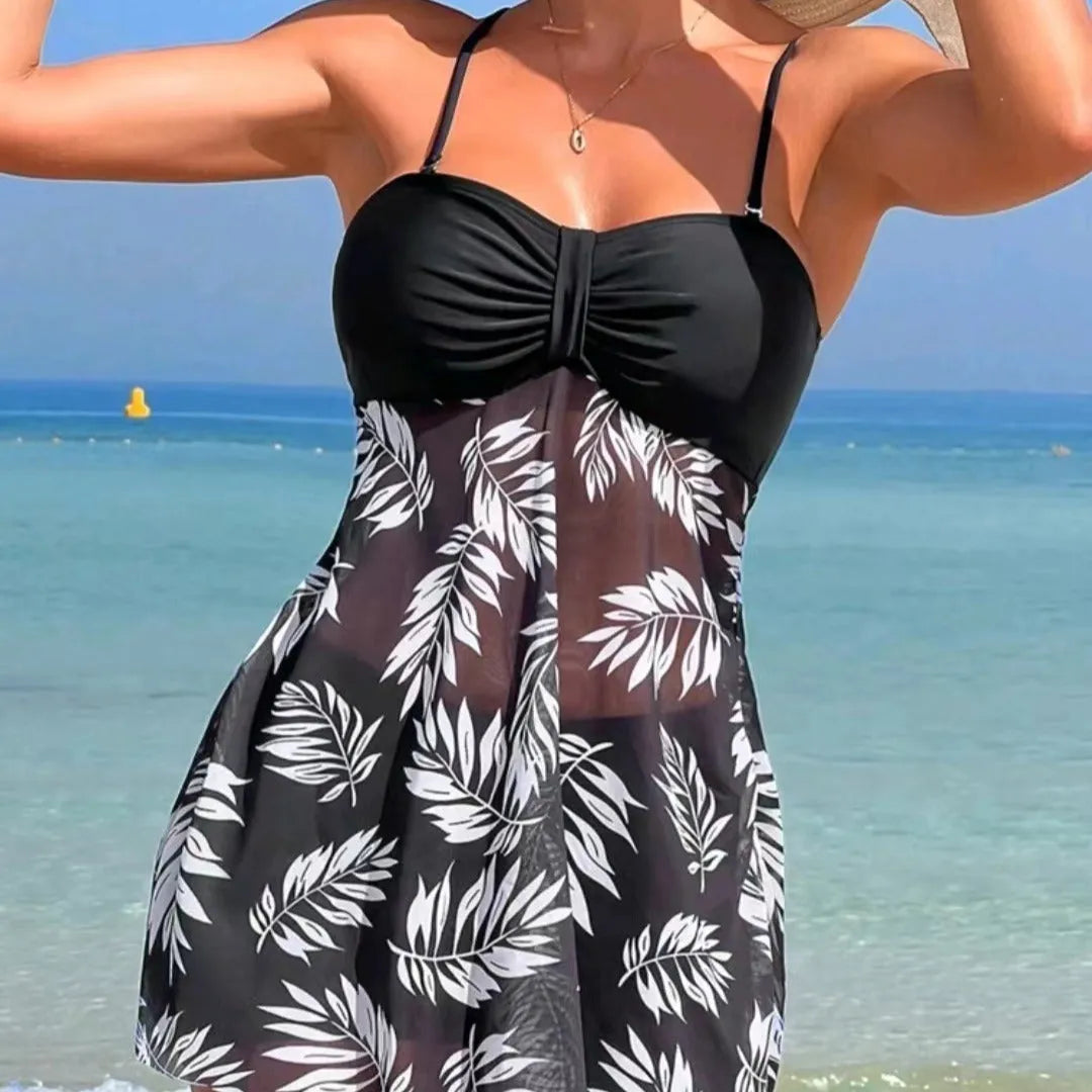Women's high waist mesh swim boxers in black, blue and peacock green colours with split-leg design