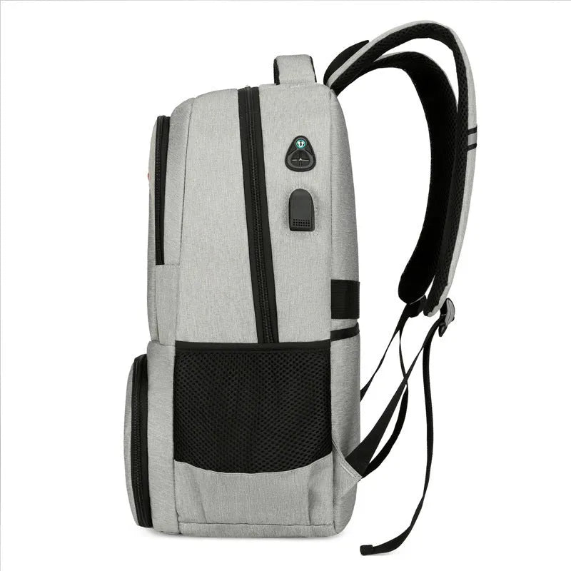 Insulated Oxford cloth backpack with pull rod belt in light grey, black, or dark grey colour options