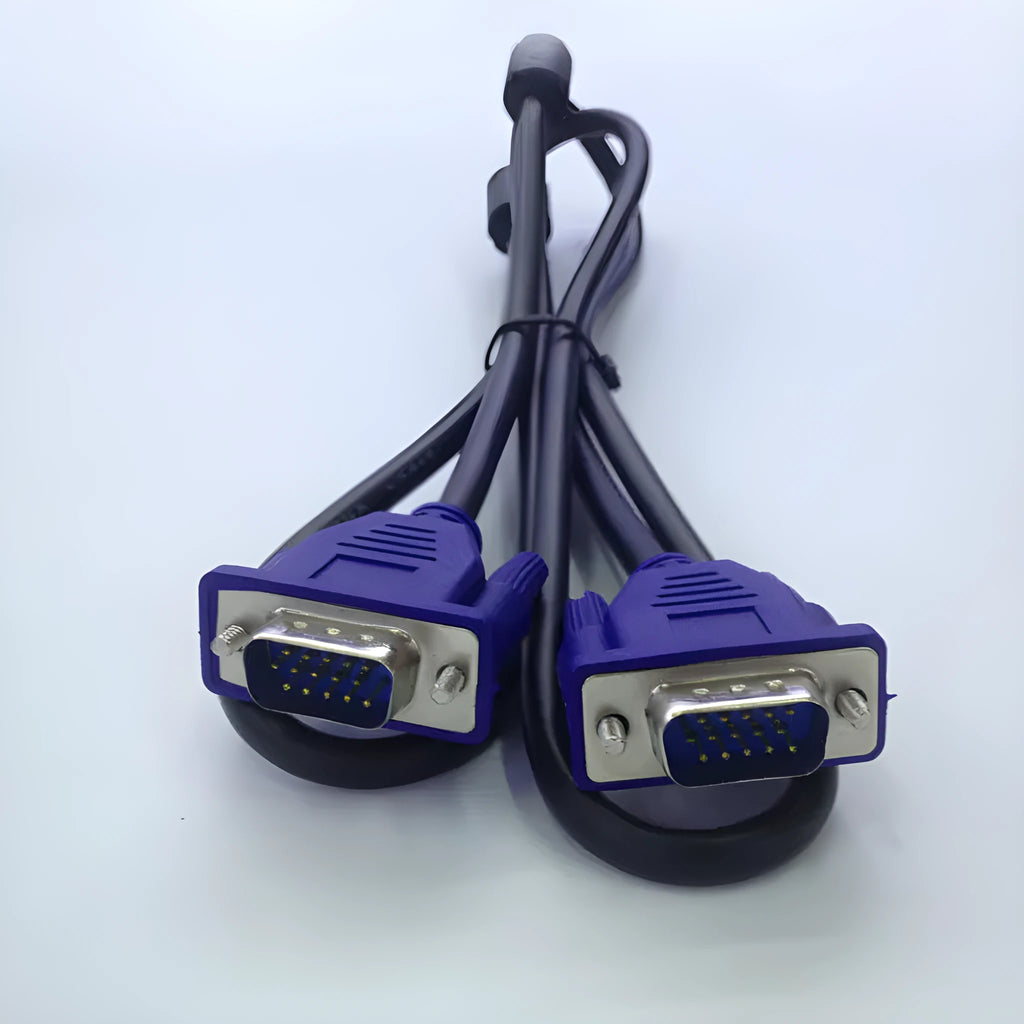 Black VGA computer cable with blue connector measuring 1.5 metres for monitor to PC connection