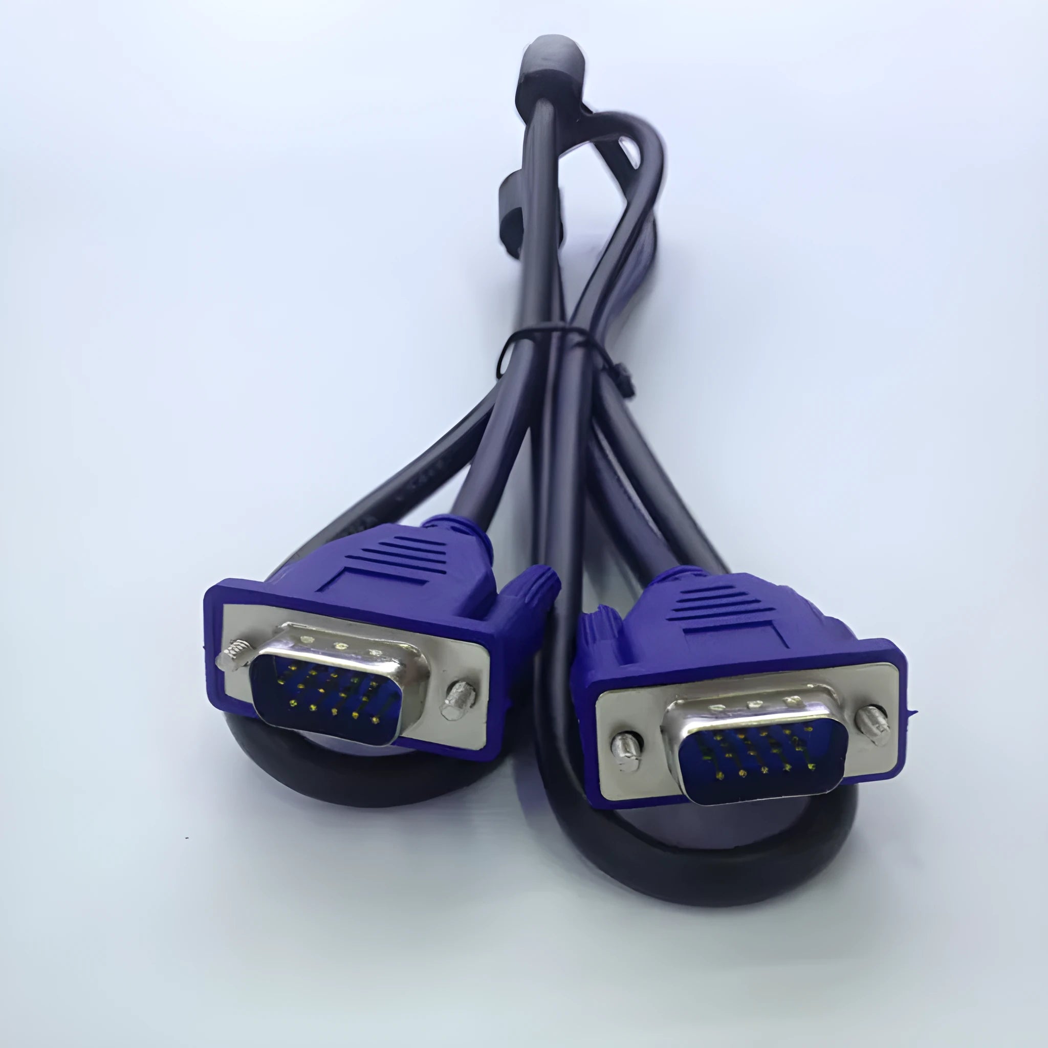 Black VGA computer cable with blue connector measuring 1.5 metres for monitor to PC connection