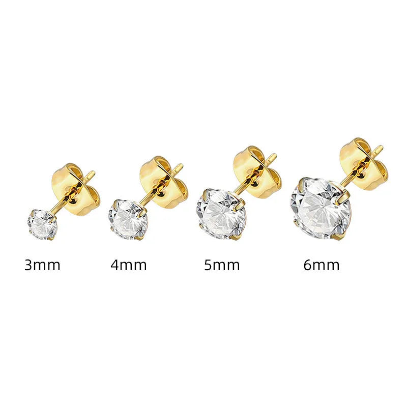 Square cut zircon geometric stud earrings in stainless steel with gold or silver tone finish