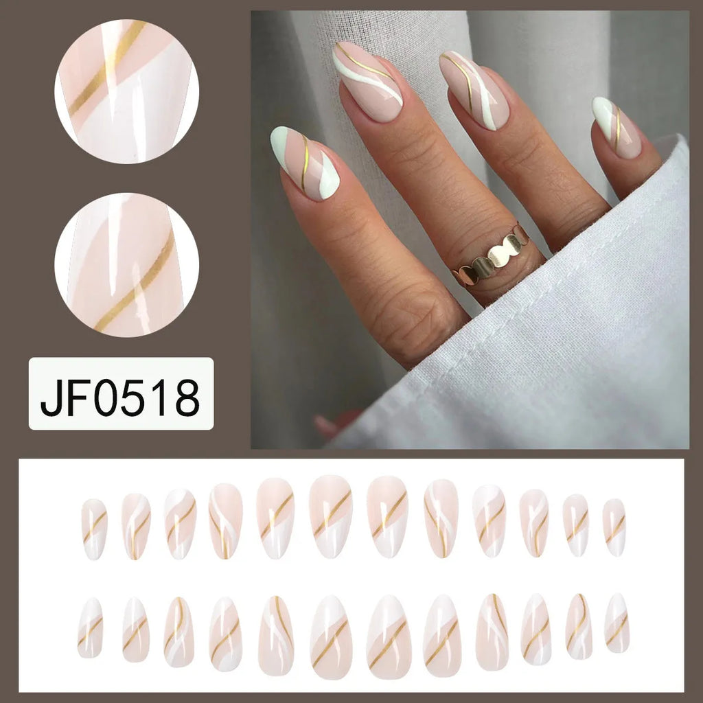 Golden Lines medium drop shape nail stickers with plaid pattern in JF0518 jelly glue colour