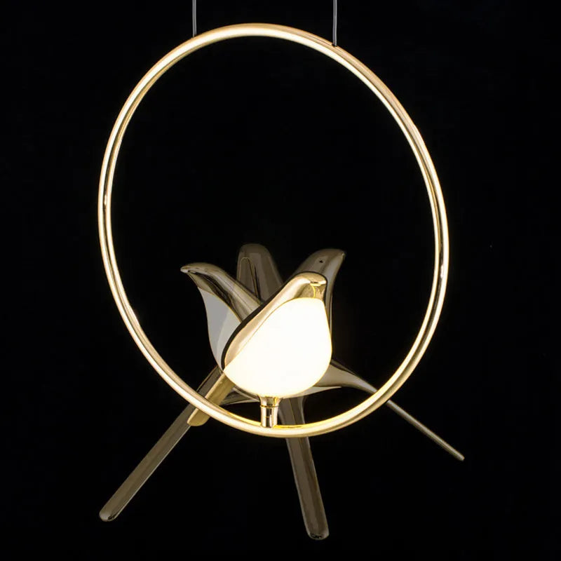 Modern minimalist magpie bird chandelier with zinc alloy framework and acrylic elements
