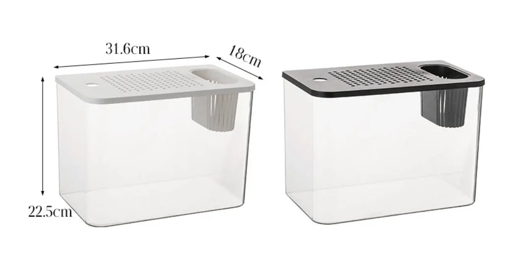 Mini plastic betta fish tank in black or white colour measuring 32x18.5x23cm