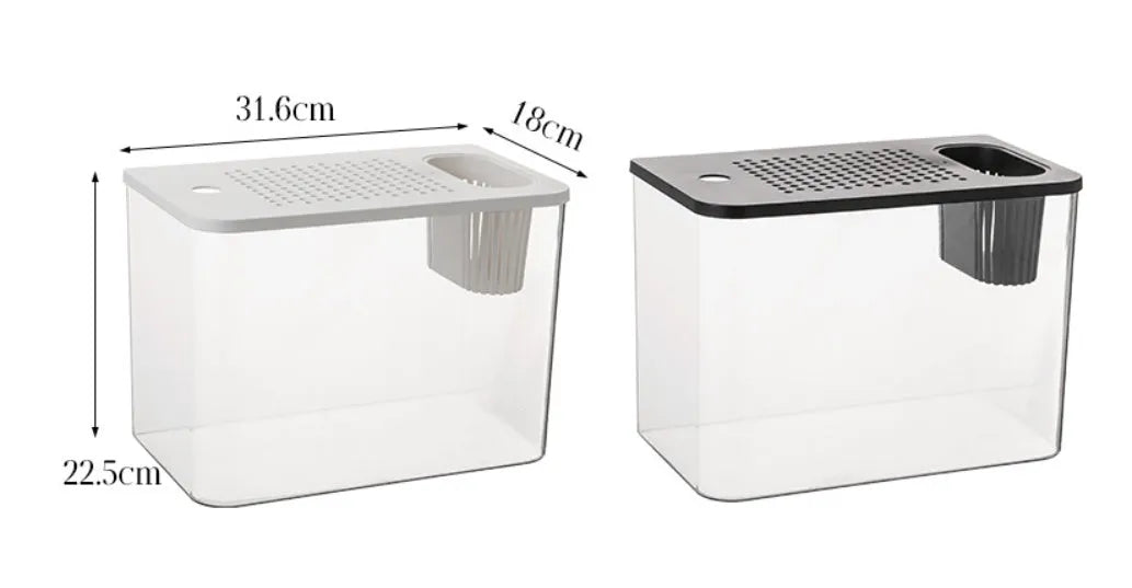 Mini plastic betta fish tank in black or white colour measuring 32x18.5x23cm