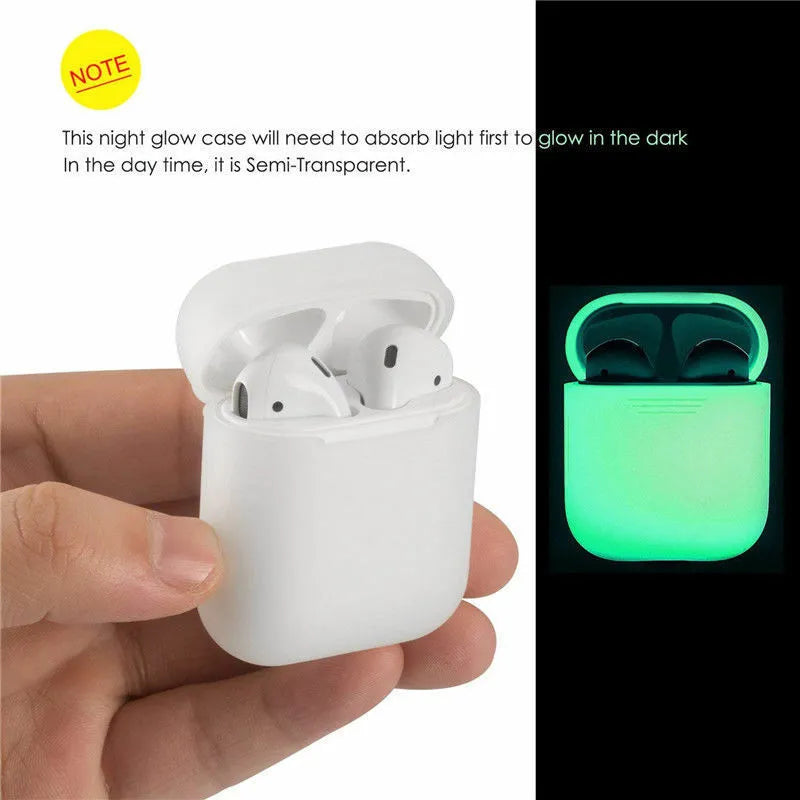 Luminous solid colour silicone flip case for Apple AirPods wireless earphones.