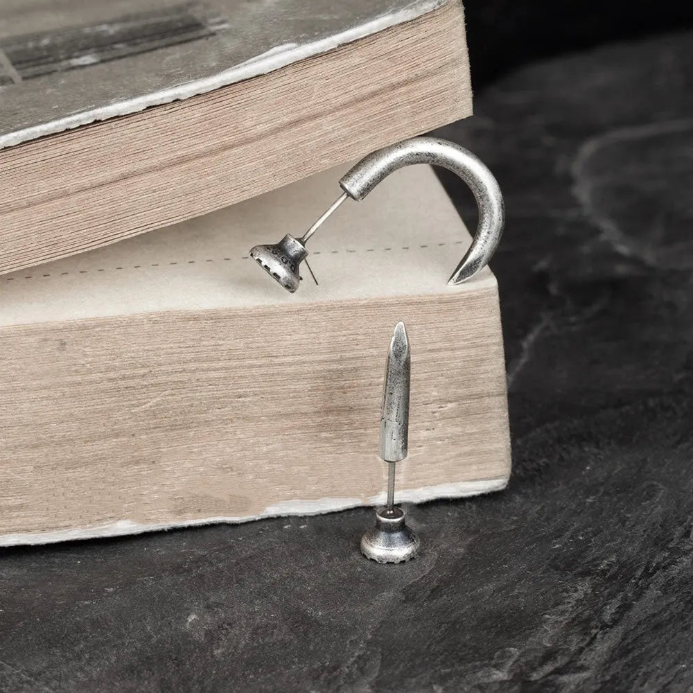 S925 sterling silver nail stud earrings in straight or curved punk retro designs