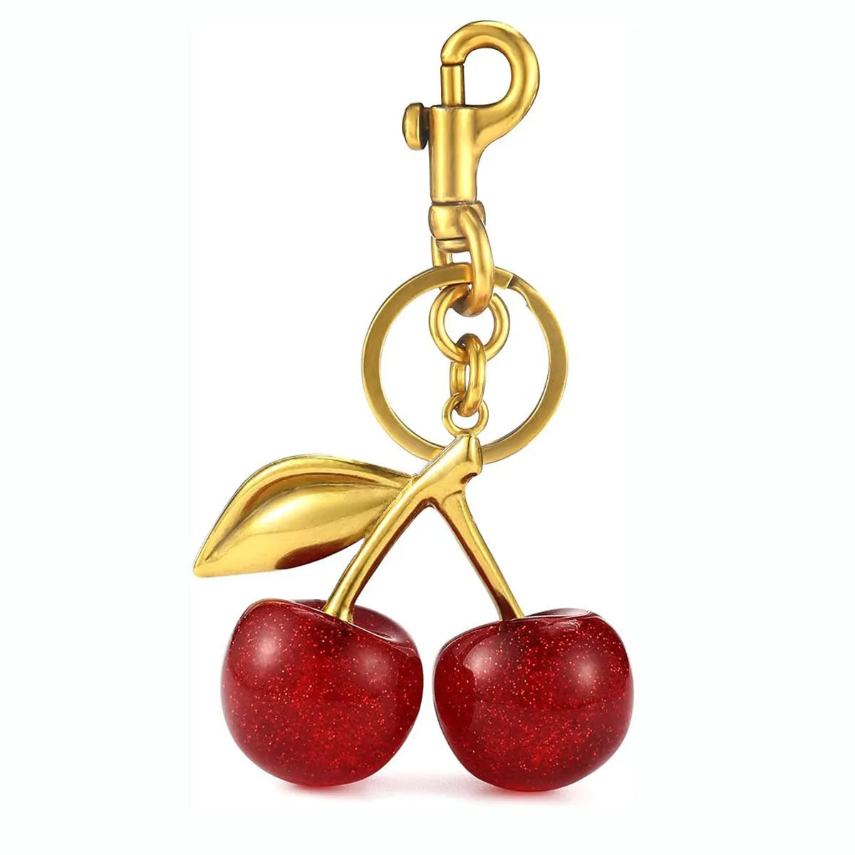 Zinc alloy key ring pendant with three-dimensional cherry design in pink colour
