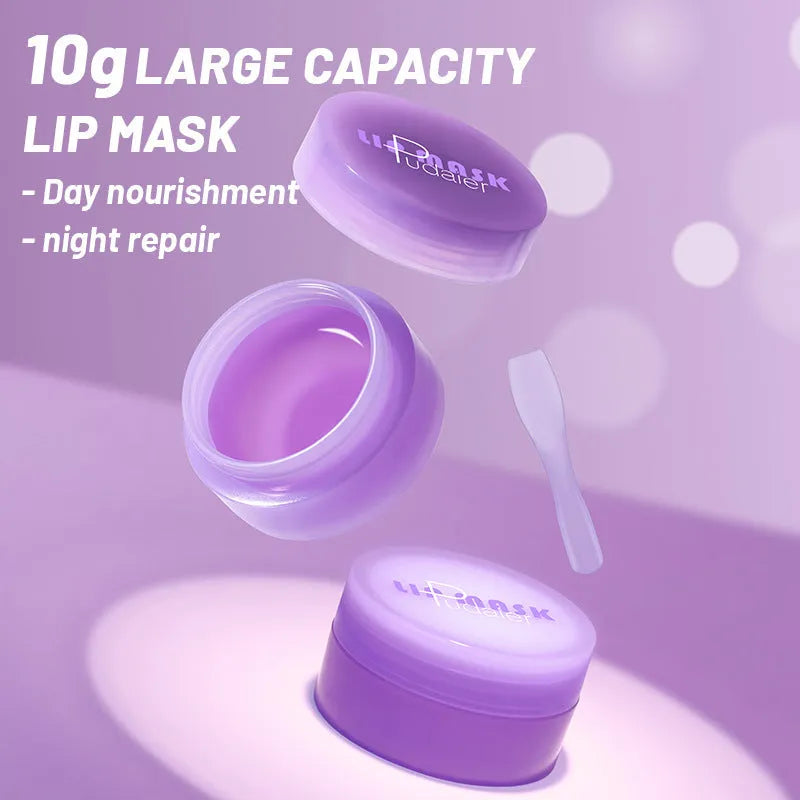 Exfoliating lip balm mask with scraper tool for dry lip treatment
