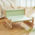 Wooden frame cat hammock bed with blue cloth fabric, elevated design for indoor cats.