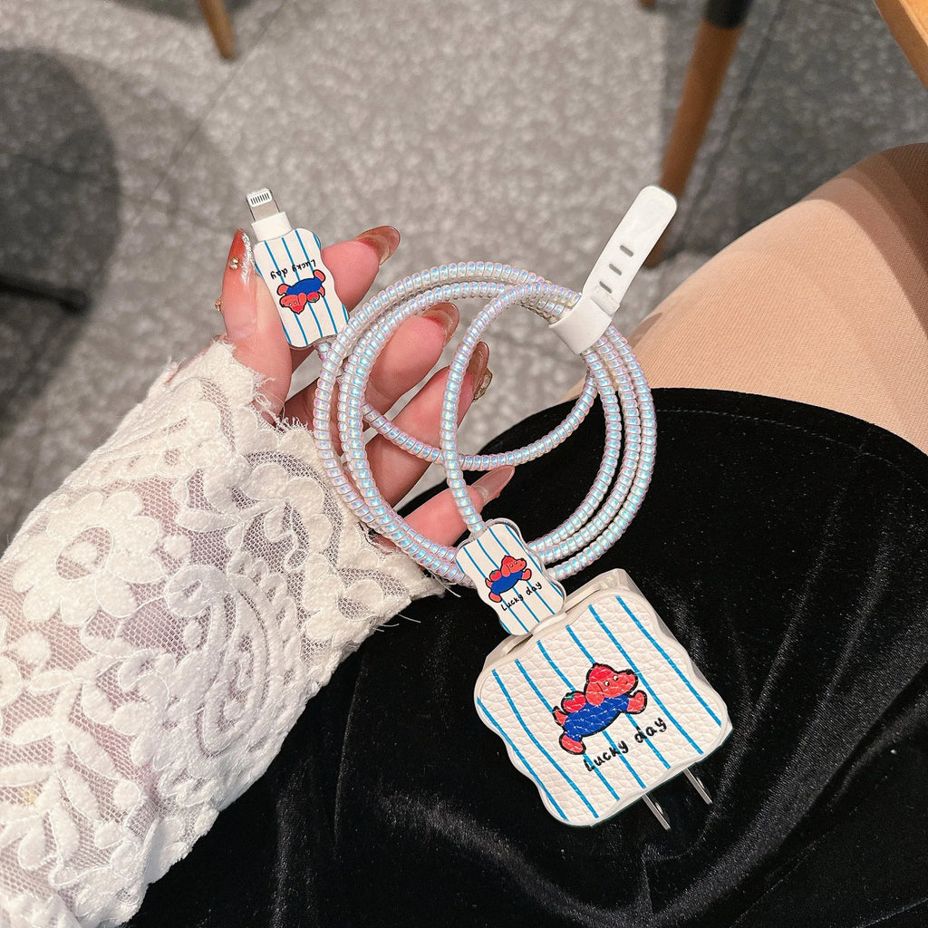 Cartoon puppy patterned lambskin USB cable protection sleeve for 18W and 20W fast charging