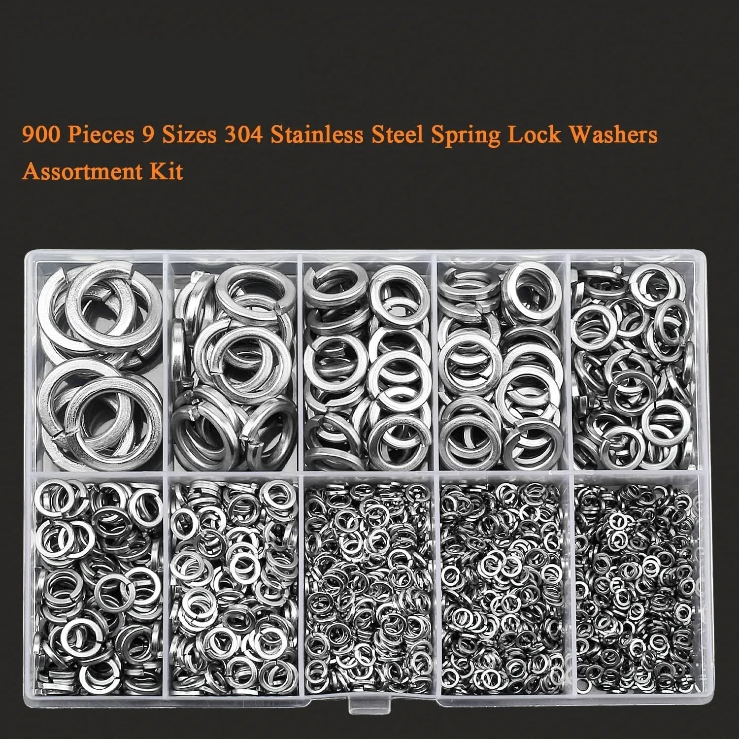 304 stainless steel spring lock washer combination box containing 900 pieces with 2-12mm diameter range
