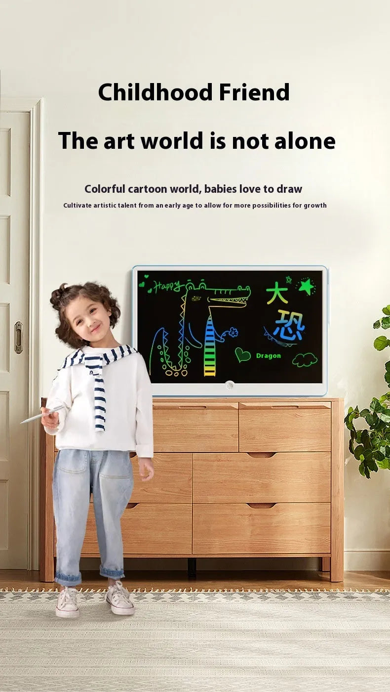 19-inch LCD drawing board for kids in blue and white or pink and white colours.