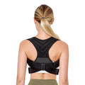 Black adjustable anti-humpback posture correction belt showing shoulder straps and upper back support design