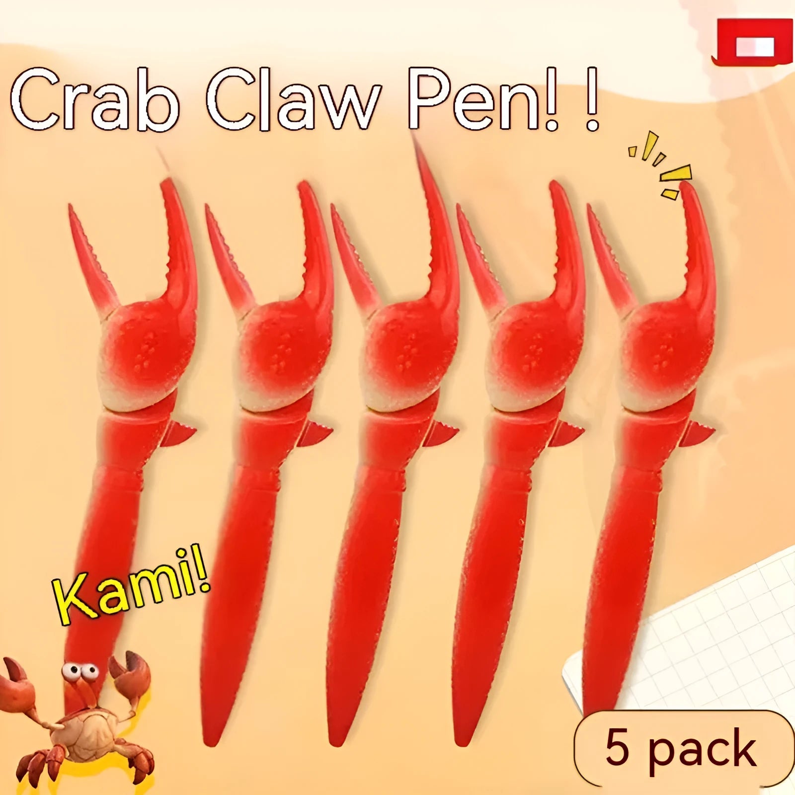 Crab-themed novelty ballpoint pen showing its pressing can clip mechanism