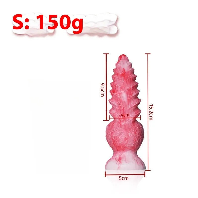 Pink platinum silicone shaped penis masturbation device for women, shown in Berserker S and M sizes.