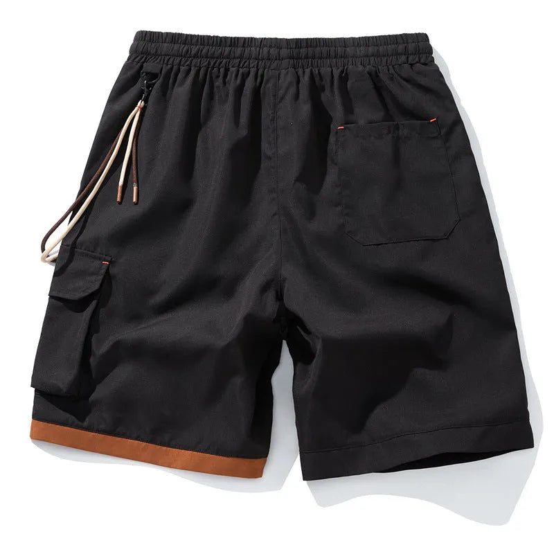 Men's plus size bamboo fibre sports shorts in a loose, straight-leg fit on a hanger