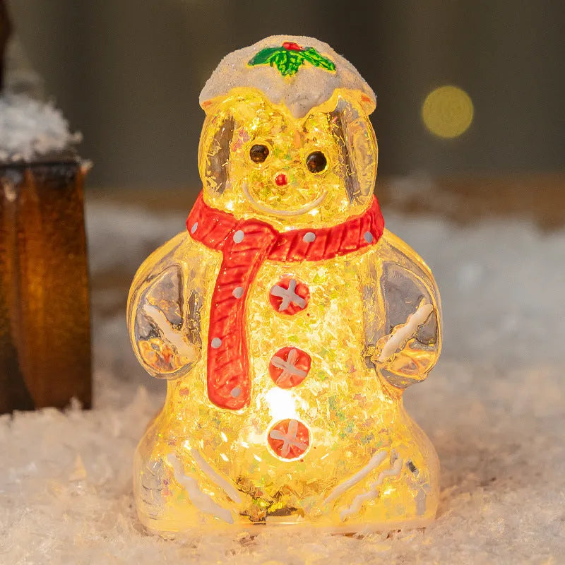 Glowing Christmas gingerbread man snowman ornament with LED light in modern simplicity style
