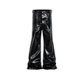 Black shiny patent leather coated skinny jeans straight leg cut mid waist cotton denim