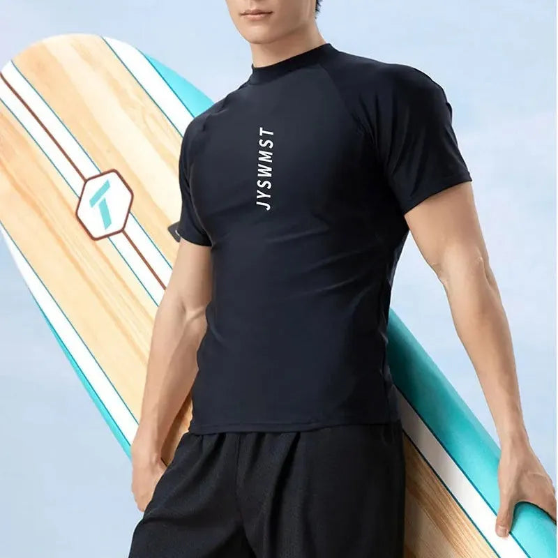 Men's polyester swimsuit set with pattern design in sizes M to 4XL