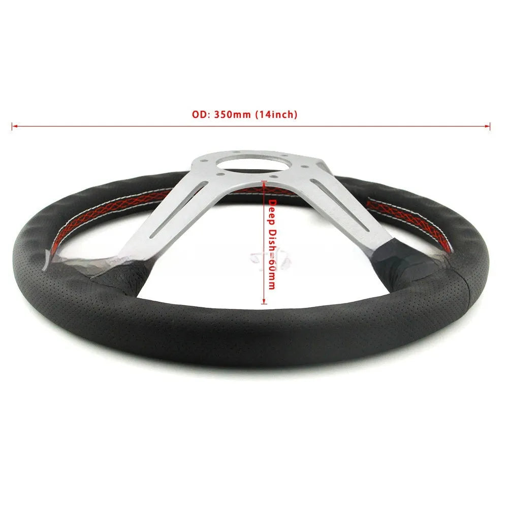 14-inch leather steering wheel with concave centre and silver black finish options