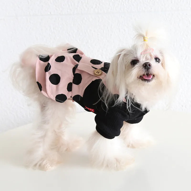 Matching couple dog clothes with lapel detailing and shoulder straps in various sizes