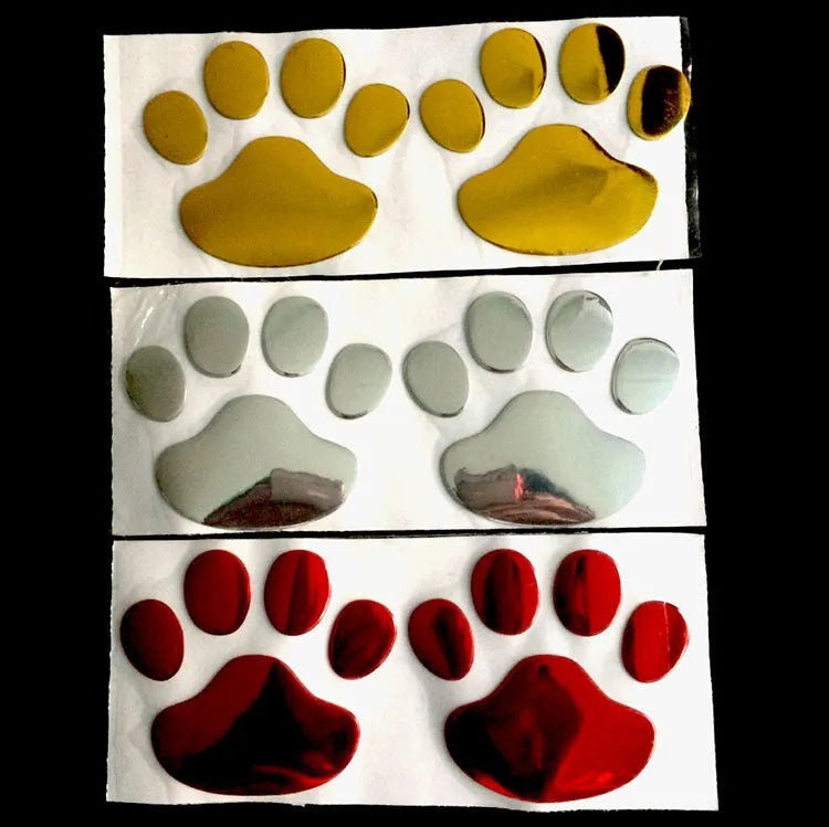 Hand-shaped brush dog footprint car sticker in red, silver, gold, and black colour options.