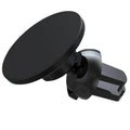 Matte black magnetic car phone holder with suction cup mounted on a car air vent.