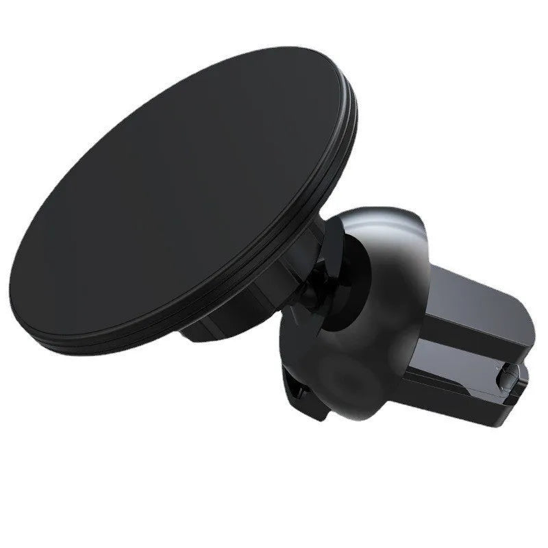 Matte black magnetic car phone holder with suction cup mounted on a car air vent.