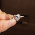 Heart-shaped crystal women's wedding ring with electroplated rose gold finish on white copper band