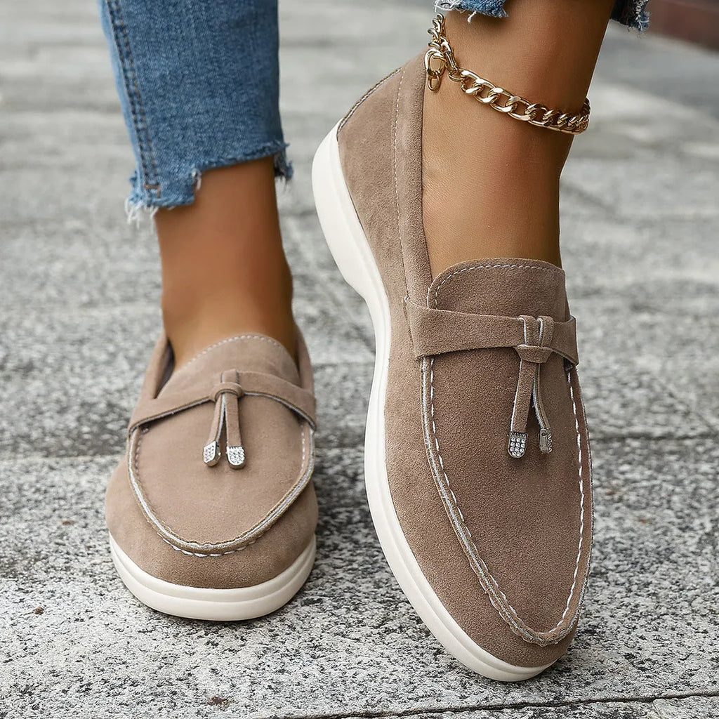 Casual canvas platform slip-on loafers in black, apricot, or brown colour