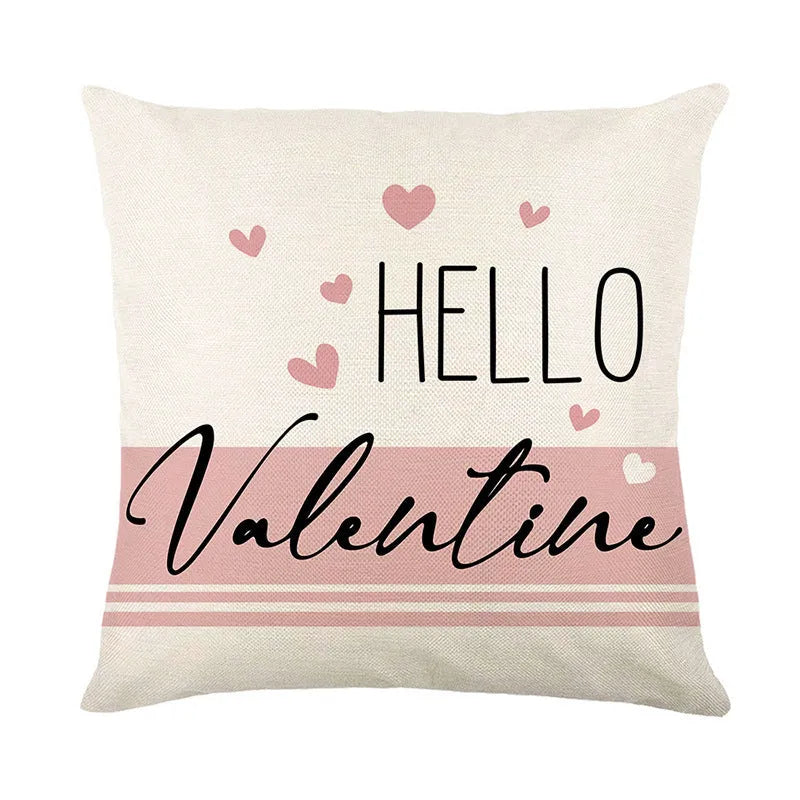 Red and white plaid heart print decorative pillow cover for Valentine's Day, 45x45cm.