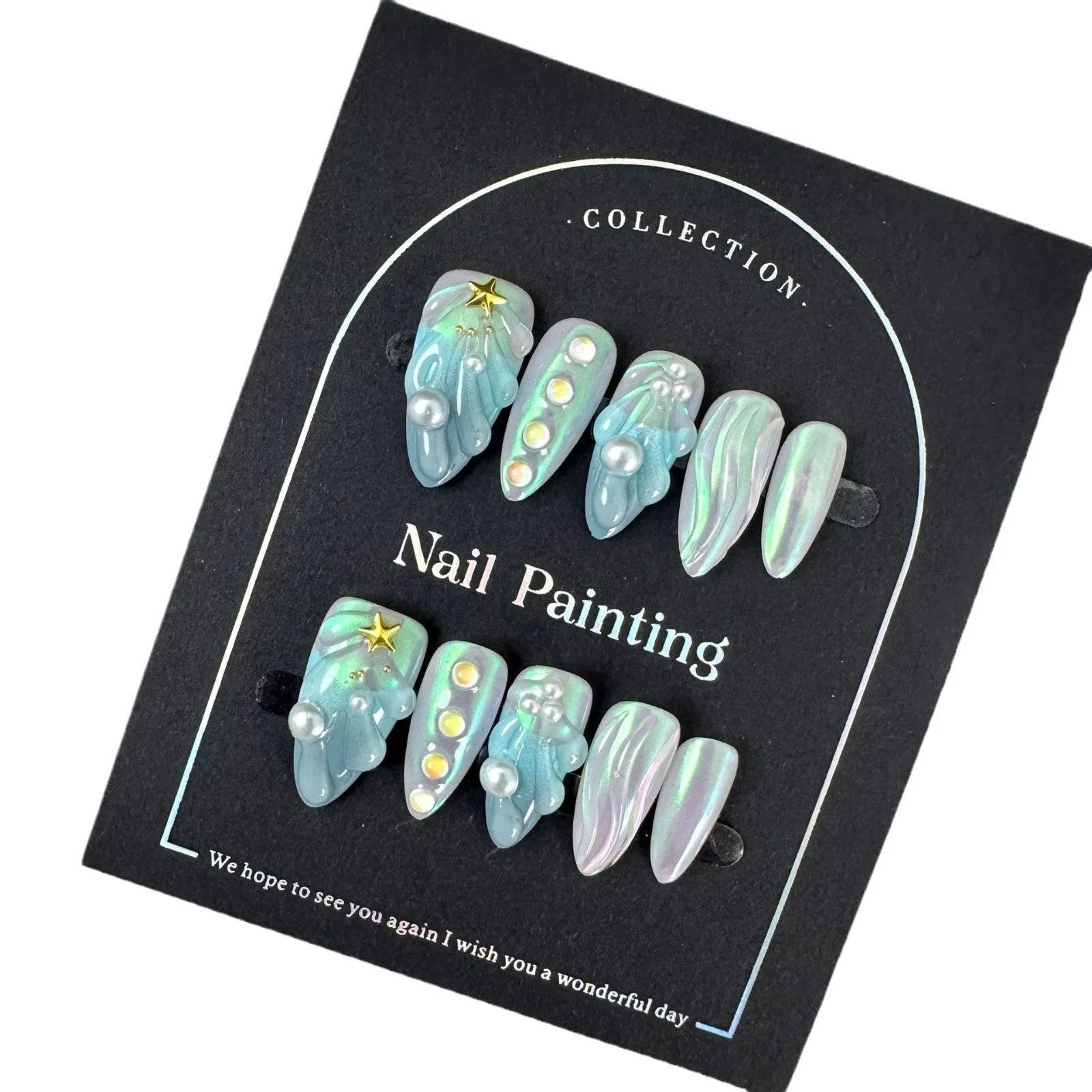 HAILANG blue plastic shell nail stickers set with XS S M L sizing options