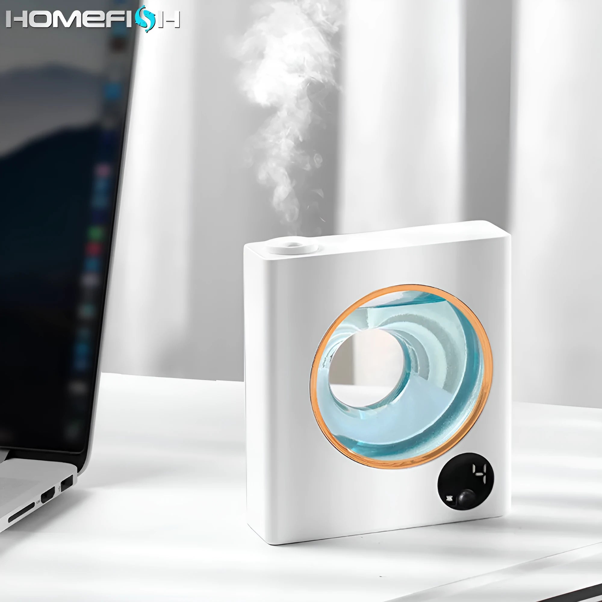 White wall-mounted automatic aromatherapy machine with USB charging port.