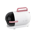 Pink and white multifunctional pet grooming vacuum cleaner with shears, hose, and dust cup.
