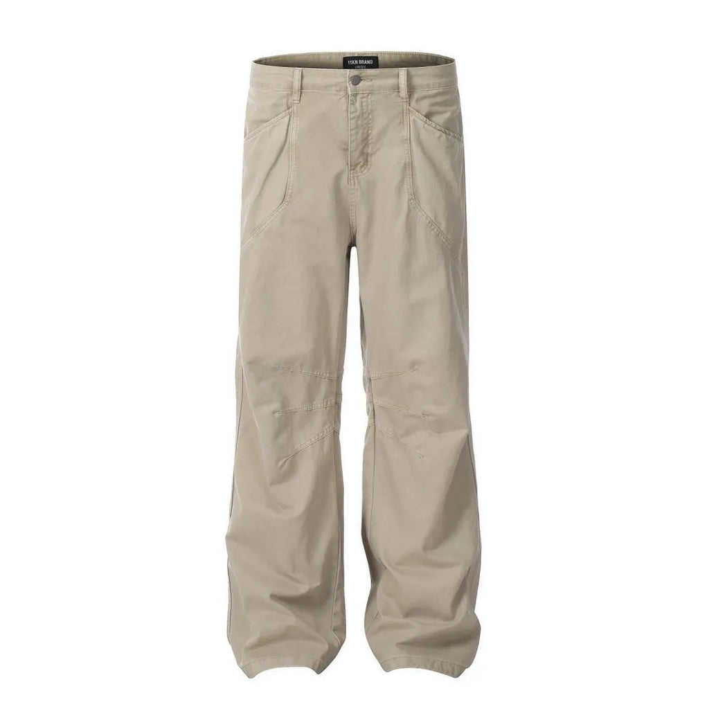 Men's brown straight leg cotton trousers with high waist and non-ironing fabric