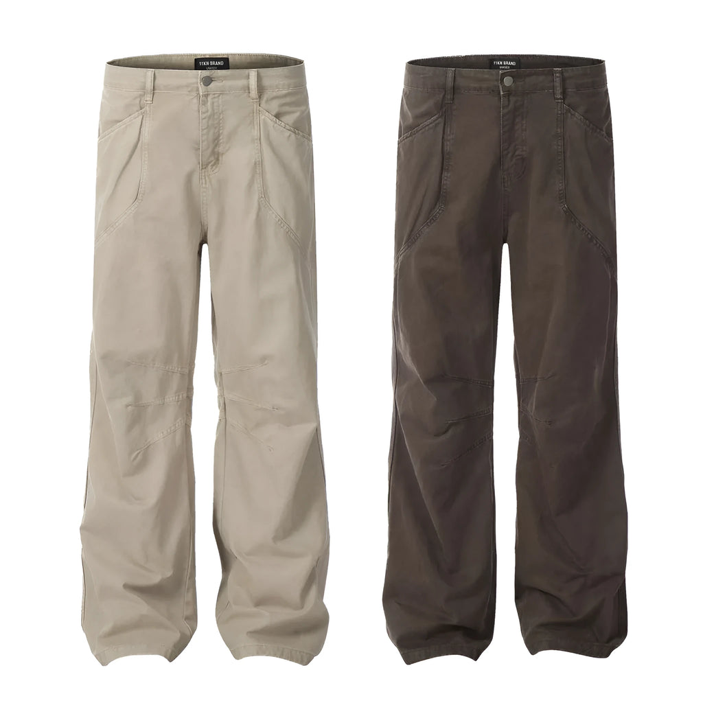 Men's brown straight leg cotton trousers with high waist and non-ironing fabric