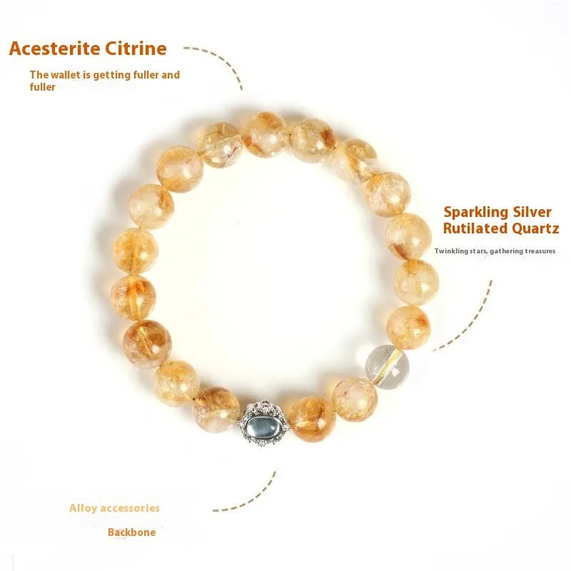 Citrine crystal bracelet with 10mm polished geometric beads on wrist