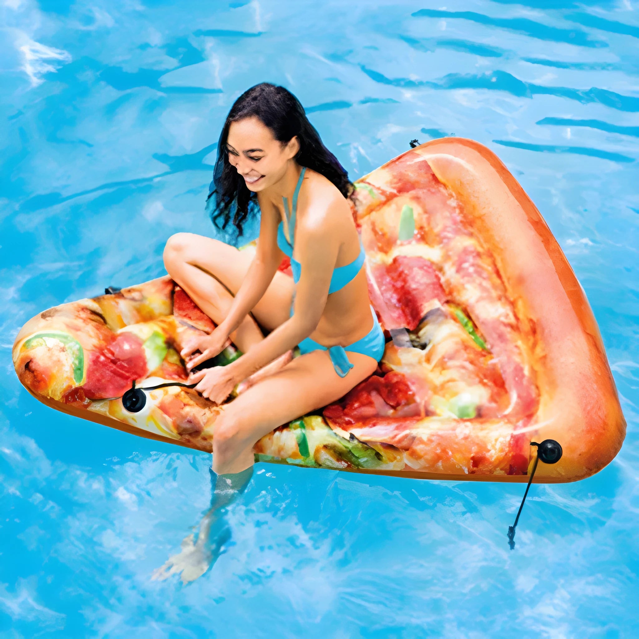 PVC inflatable pizza-shaped surfboard recliner measuring 175cm long for pool lounging