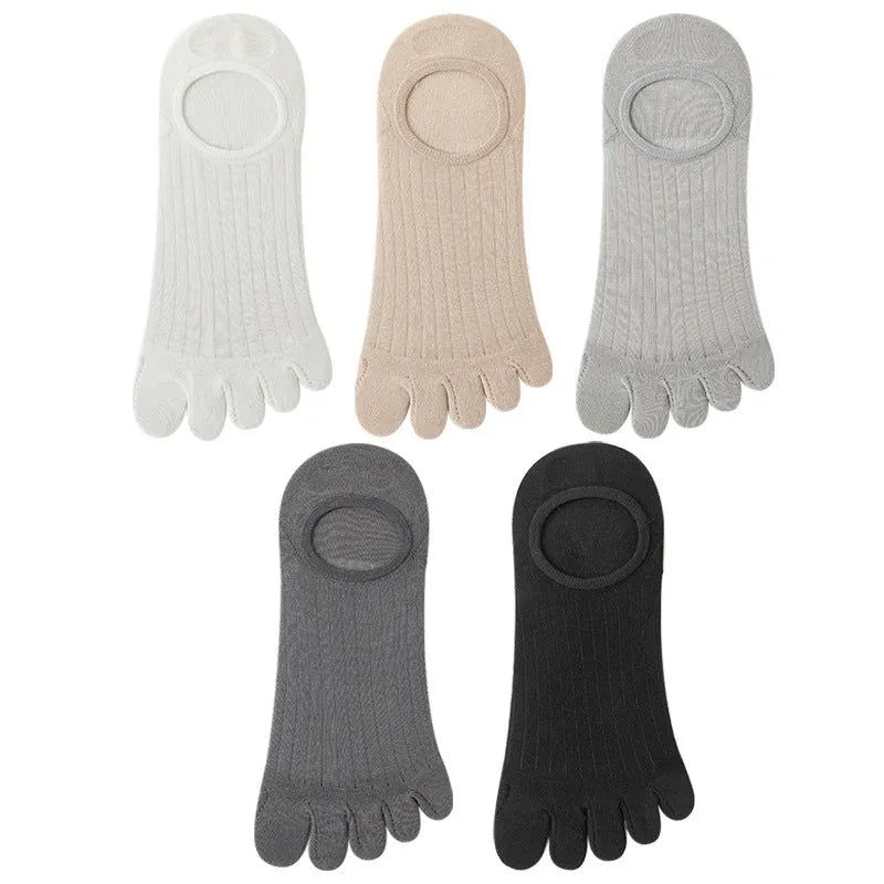 Modal cotton five-finger ultra-thin boat socks in black, dark grey, khaki, light grey and white colours