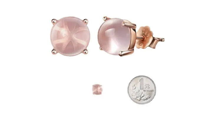 Women's Korean style drop-shaped stud earrings with synthetic Ross quartz stones in rose gold plating