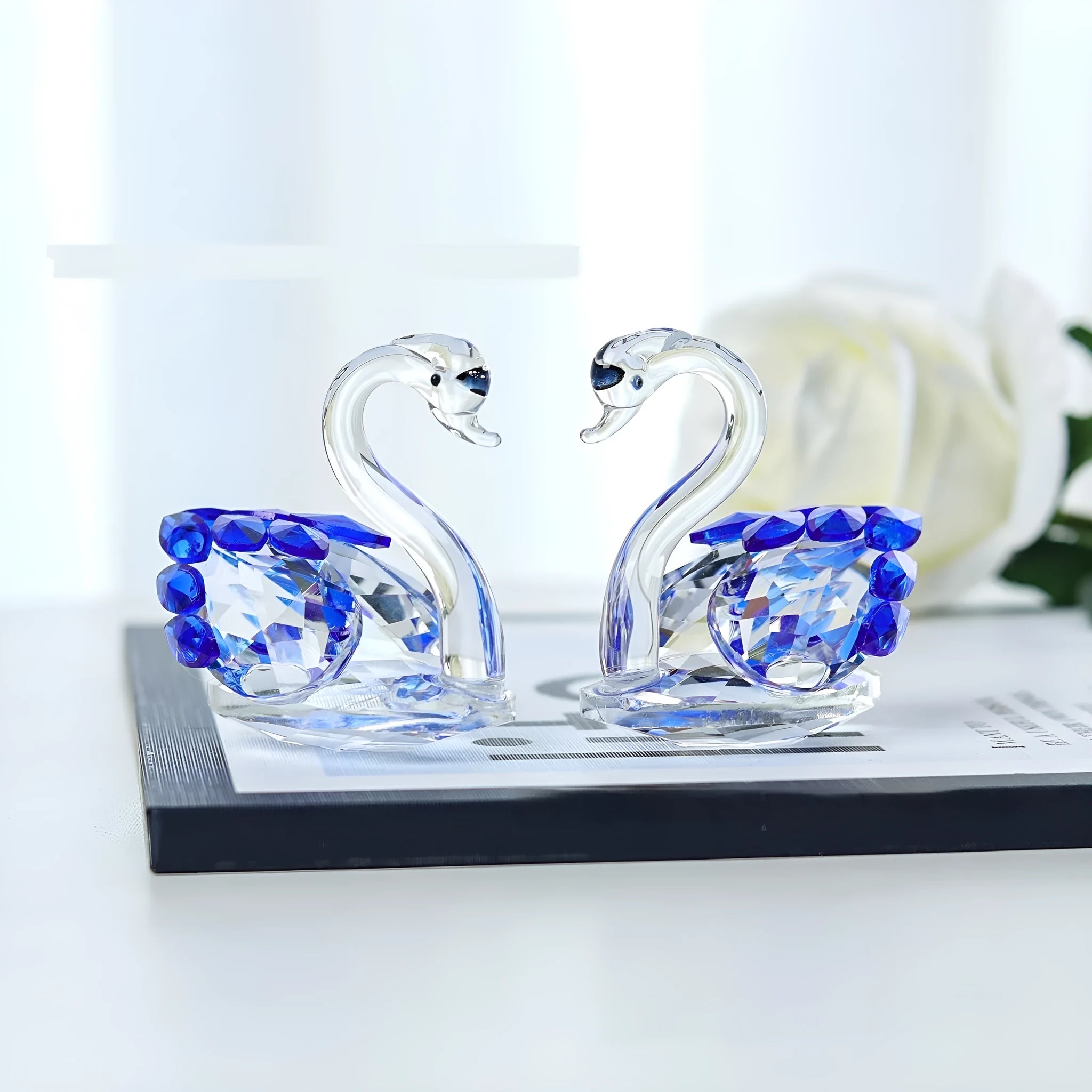 Crystal swan desktop ornament in bright red, blue, pink, or purple colours