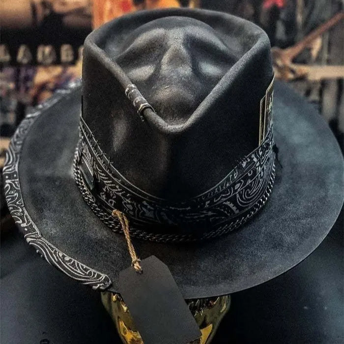 Handmade wool felt skull hat with conical crown in skull hat colour