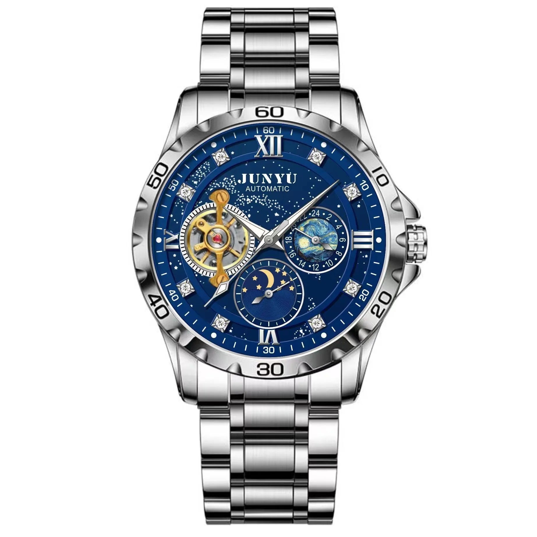 Men's automatic mechanical watch with luminous hands, waterproof design and 12mm thickness