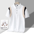 Men's thin cotton business lapel short-sleeved T-shirt in striped pattern with loose Korean fit