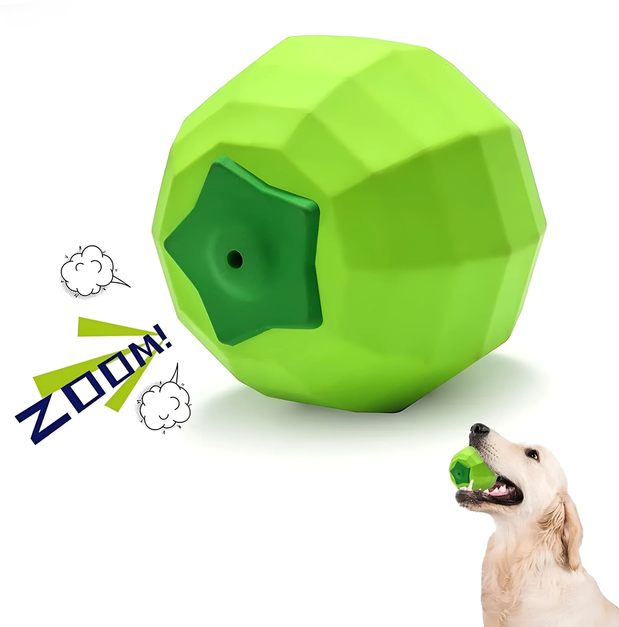 Green natural rubber dog squeaky ball toy for medium large breed aggressive chewers